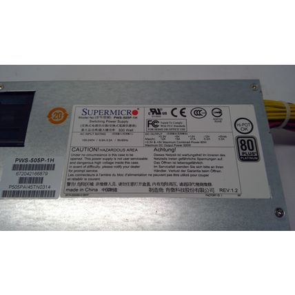 Supermicro PWS-505P-1H 1U 500W Multi-output, Platinum Level W/ PMbus 24pin
