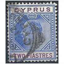 Cyprus 1904 SG65 2 Piastres Blue & Purple.Fine Used.