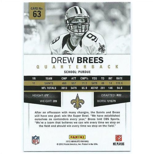 2012 Panini Absolute - #63 - Drew Brees