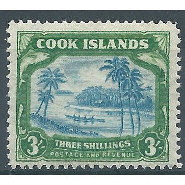 Cook Islands 1938 SG129 3/- Greenish-Blue & Green Mounted Mint ....