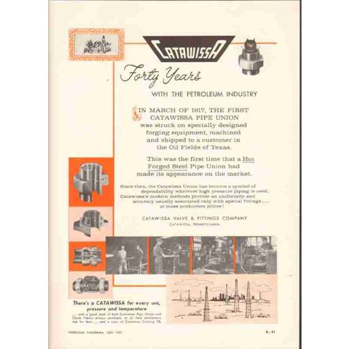 catawissa valve fittings co 1959 40 year petroleum industry vintage ad