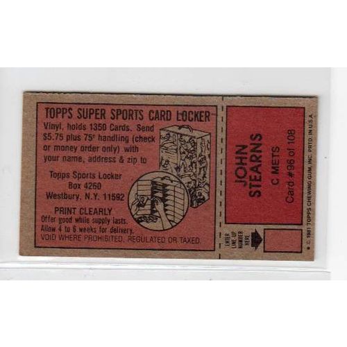1981 Topps Scratch-Off John Sterns #96 baseball card –Scratchoffs-Mets