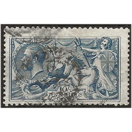 1919 SG417 10/- Dull Grey-Blue Bradbury Wilkinson Seahorse Good+ Used . .. .