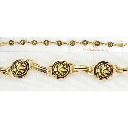Damascene Gold Link Bracelet Round Dove of Peace Design by Midas of Toledo Spain