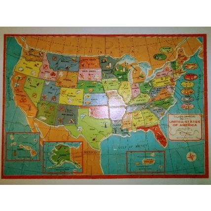 1975 Milton Bradley United States Map Puzzle On Wood