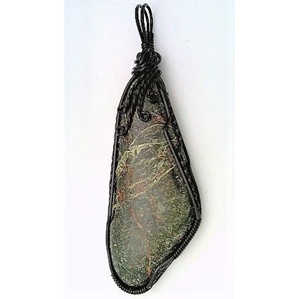 Green Marble Black Copper Wire Wrap Gemstone Pendant 15