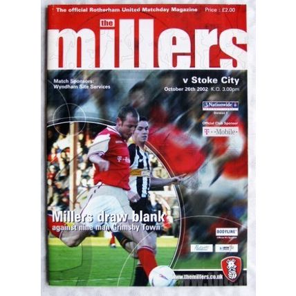 2002 programme Rotherham United v. Stoke City, centrefold Guy Branston