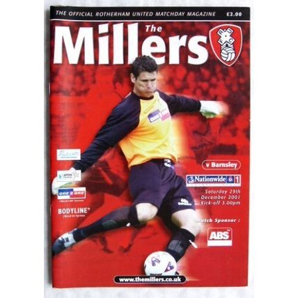 2001 programme Rotherham United v. Barnsley, centrefold Richie Barker