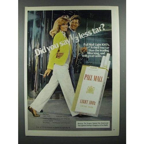 1982 Pall Mall Light 100's Cigarette Ad - Less Tar