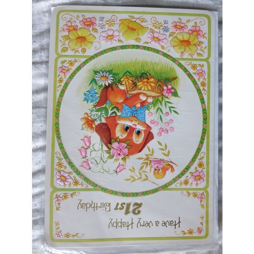 Card Have A Very Happy 21st Birthday Flowers Puppy Bird Large A4 Portrait