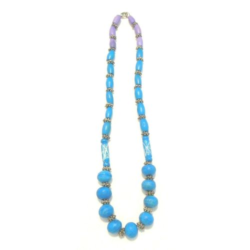 Vintage Beaded Blue and Purple Necklace Ceramic Beaded Necklace