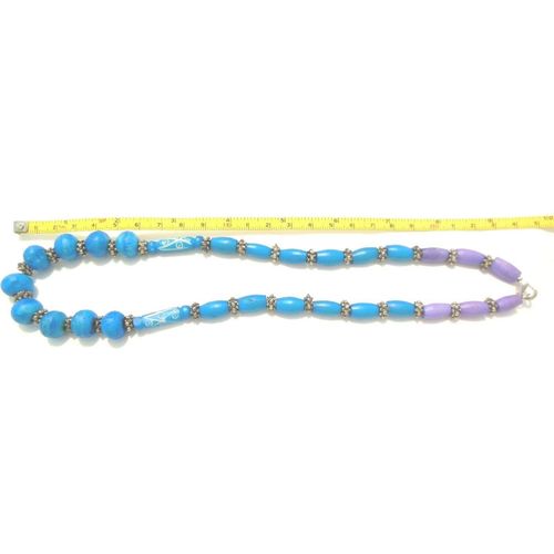 Vintage Beaded Blue and Purple Necklace Ceramic Beaded Necklace