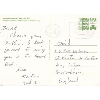 6x4 Continental size printed postcard St Patrick's Day Greetings x5