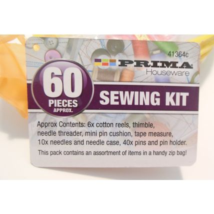 Sewing Kit 60 Piece Portable in Zip Bag Prima Houseware