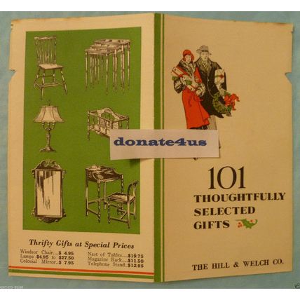 101 THOUGHTFULLY SELECTED GIFTS VINTAGE THE HILL & WELCH CO. BROCHURE LYNN MASS