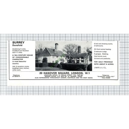Dunsfold Surrey House Sale Advert - 1969 Cutting