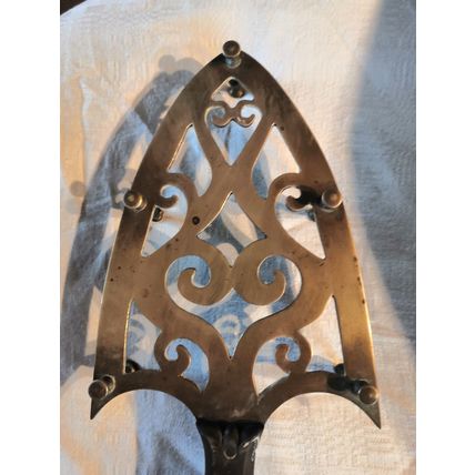 Antique/Vintage Wood & Solid Brass Iron Shape Stand/Trivet - Decor