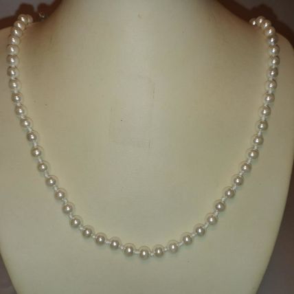 White Pearl Necklace Beaded 6mm Glass Faux Pearl 20"