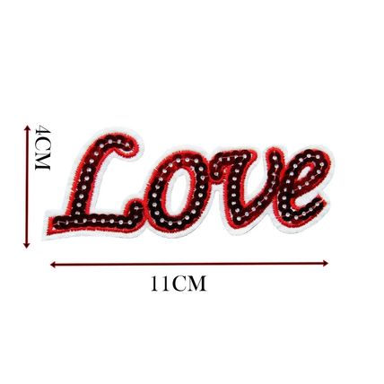 Love Bright Red Sequin Iron On Patch Badge Badges Logo Motif 4 X 11CM P598
