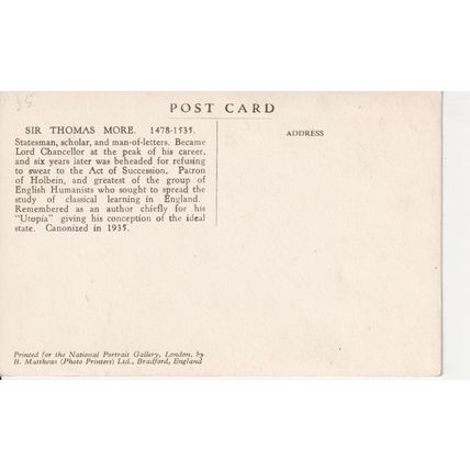 Vintage Postcard - Art Card - Sir Thomas More - after Hans Holbein