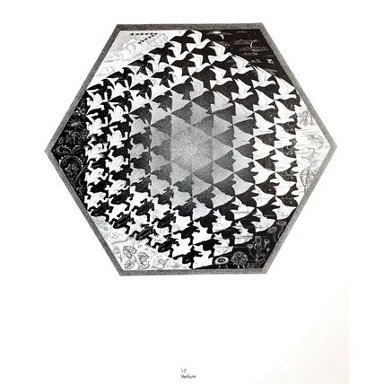 ESCHER print VERBUM blk white frogs Vintage Escher Poster optic wall art large
