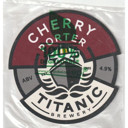 UNUSED SEALED PUMP CLIP FRONT - TITANIC BREWERY - CHERRY PORTER