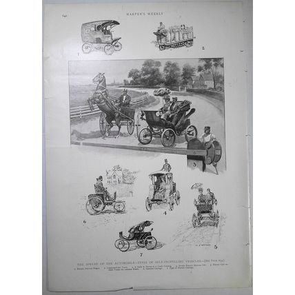 1899 "The Spread of the Automobile - Types of Self-Propelling Vehicles" - Print