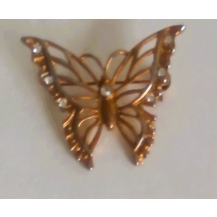 Vintage Brooch Butterfly Filigree Open Wing with White Crystal Highlights