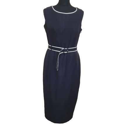 Planet Silk Linen Black White Piping Sleeveless Dress 10 UK 36 EU
