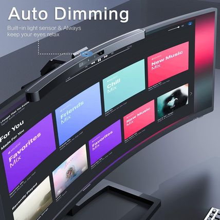ONWAY Curved Monitor Light Bar with Wireless Remote, Auto-Dimming and Camera Bas