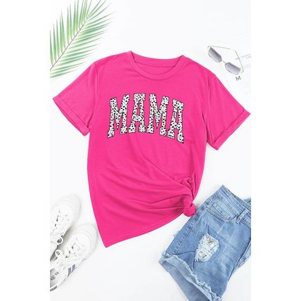 Rose Red Leopard MAMA Printed Crewneck Tee