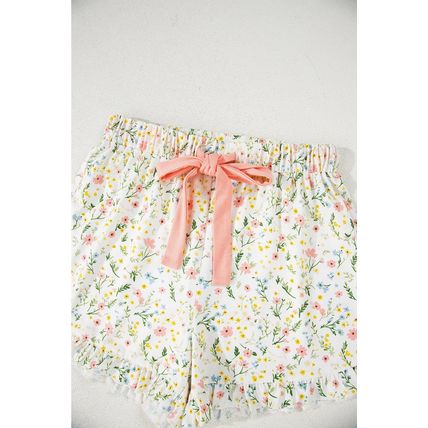 White Floral Print Contrast Pipping Short Pajamas Set