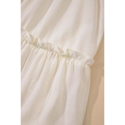 Oatmeal Solid Color Tied Straps Ruffle Tiered Mini Dress