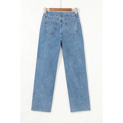 Blue Mid Rise Asymmetrical Waist Wide Leg Jeans