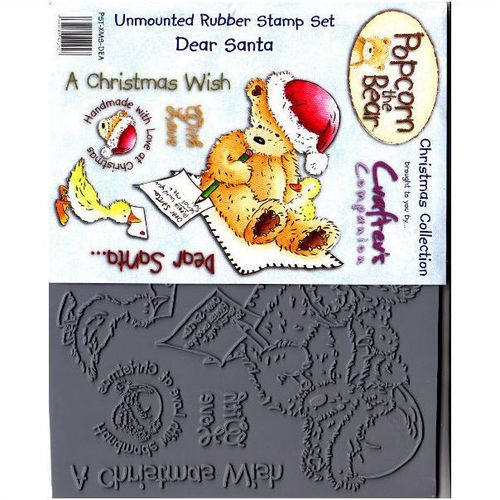 Popcorn the Bear Christmas Collection Dear Santa - unmounted Rubber Stamp set
