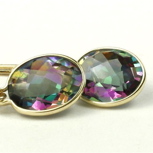 Mystic Fire Topaz, 14KY Gold Leverback Earrings, E101