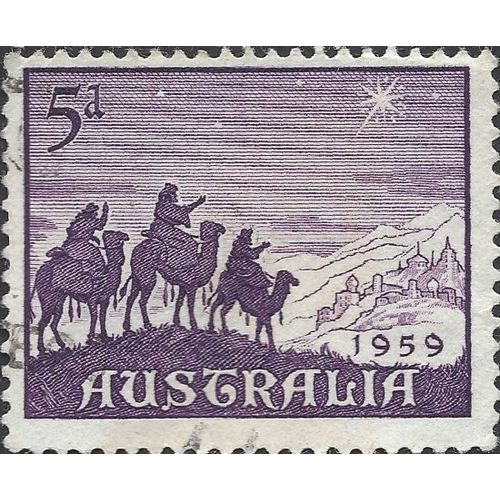 AUSTRALIA, CHRISTMAS, Three Kings follow Star, violet 1959, 5d, #3