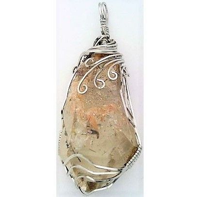 Arkansas Quartz Crystal Stainless Steel Wire Wrap Gemstone Pendant 1