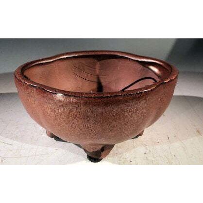 "Aztec Orange Ceramic Bonsai Pot - Lotus Shaped Professional Series 6"" x 4""...
