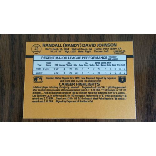 1989 Donrus Card # 042 Randy Johnson Rated Rookie Mint (9) Montreal Expos