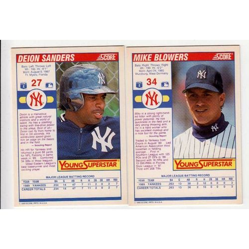 2 1990 Score Young Superstars Yankees RC rookie cards #27 Sanders, #34 Blowers