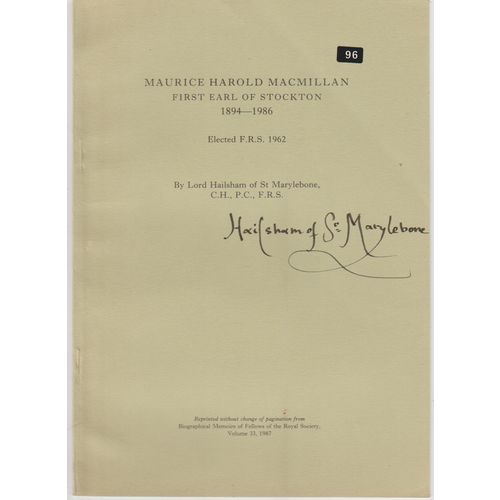 Autograph Lord Hailsham on booklet about Harold Macmilan