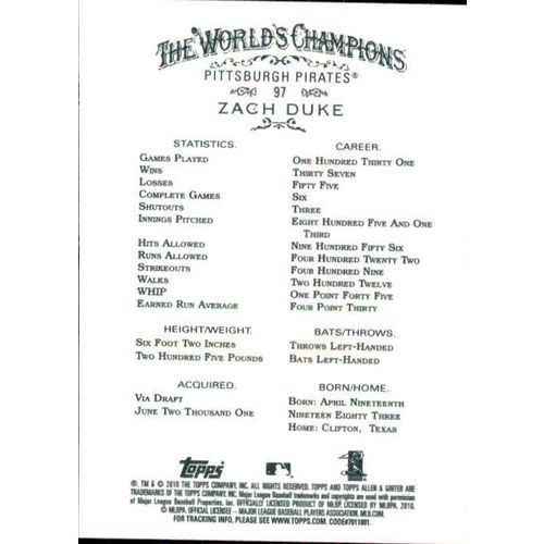2010 Topps Baseball Allen & Ginter Zach Duke