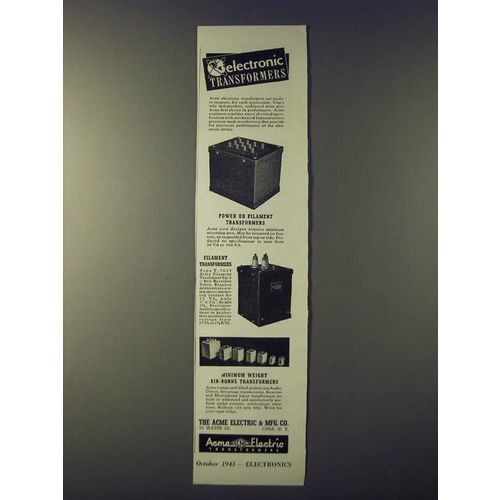 1943 Acme Power or Filament Transformers Ad - Electronic transformers