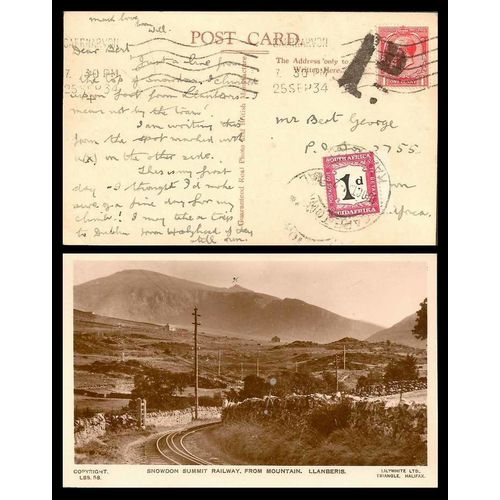 South Africa Postage Due Combo from GB to Captown 1934, Summit Railway