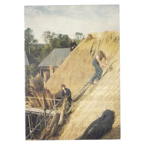 THATCHING BARN THE HOME FARM, WIMPOLE. Cambridge postcard National Trust =