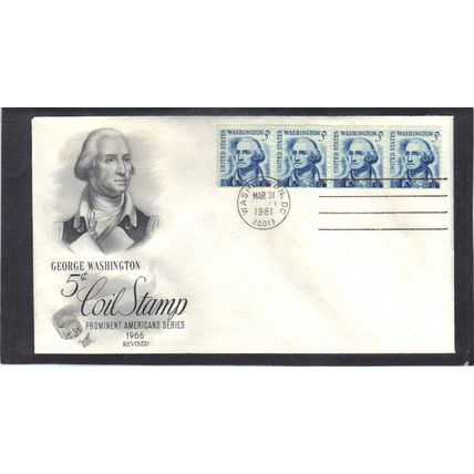 FDC Art Craft 1304C 5c George Washington Strip/4 (Cachet-U/A) CV00296