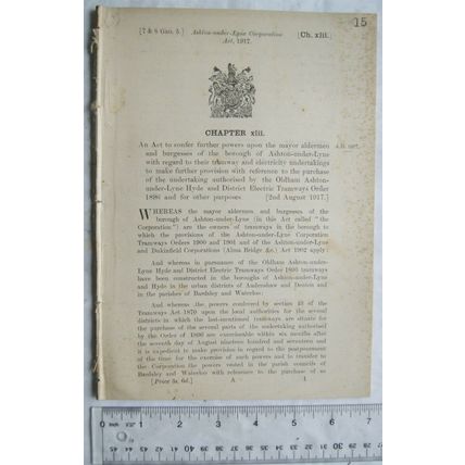 1917 Act of Parliament: tramways Ashton-under-Lyne