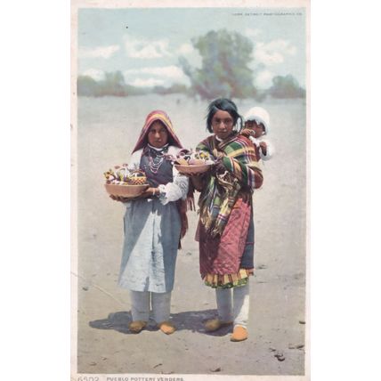 Pueblo Indian Pottery Dealers Old Crafts Postcard