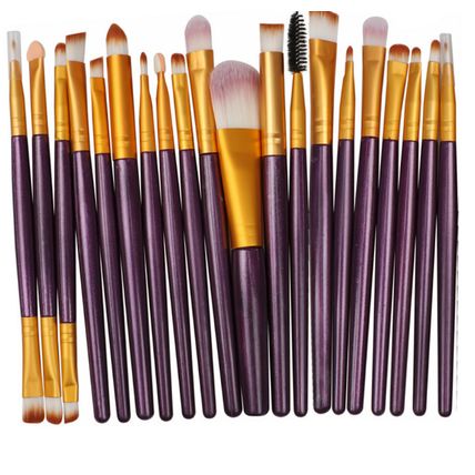 Makeup Brushes - Set of 20 - Purple Handles - 6 long - with Leather Travel Case